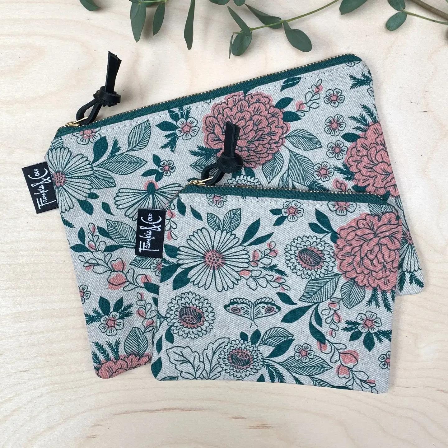 Pacific Zipper Pouch | Small, Pattern: emerald floral