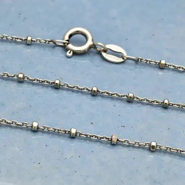 Sterling Silver Diamond Cut Station Chain, Size: 16"