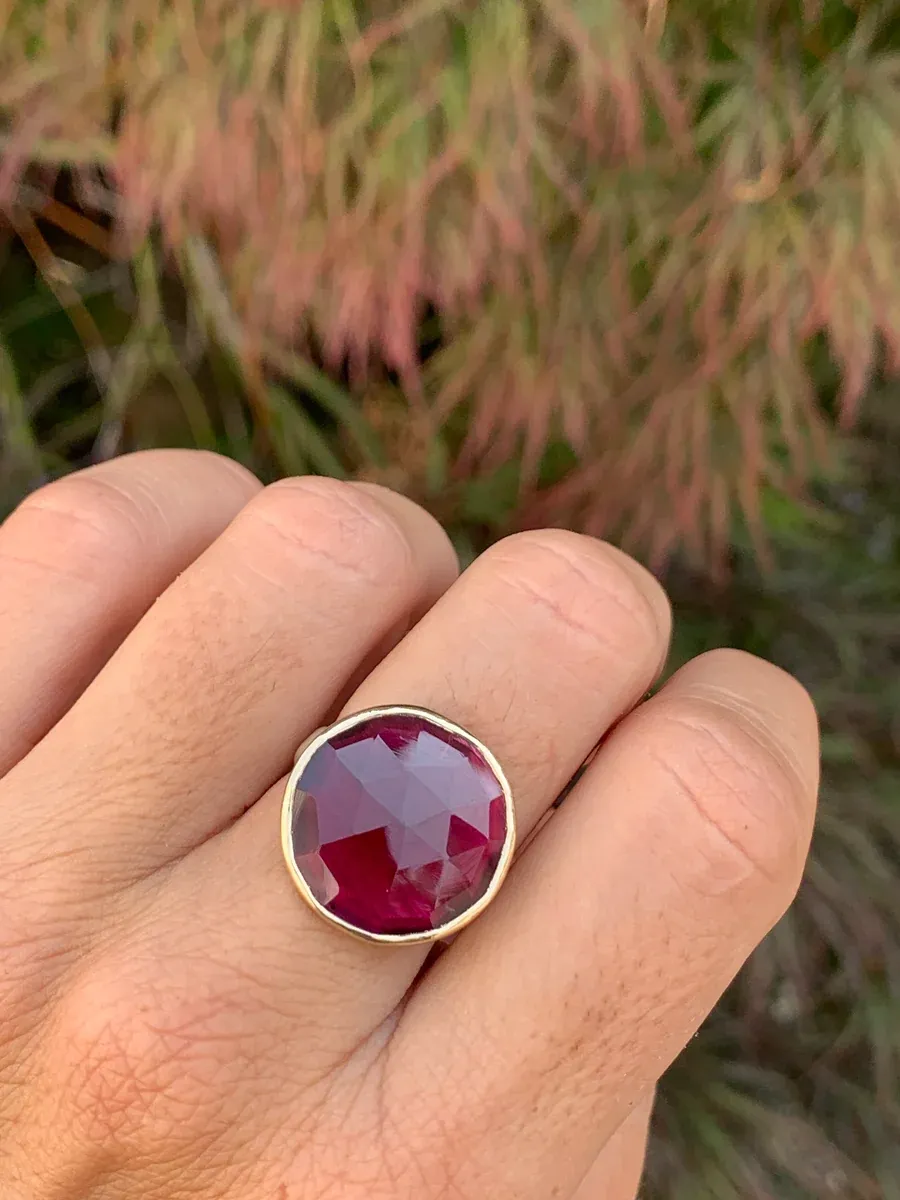 Round Rhodolite Garnet Ring