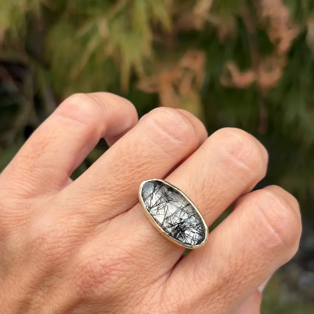 Black Tourmaline in Quartz Ring