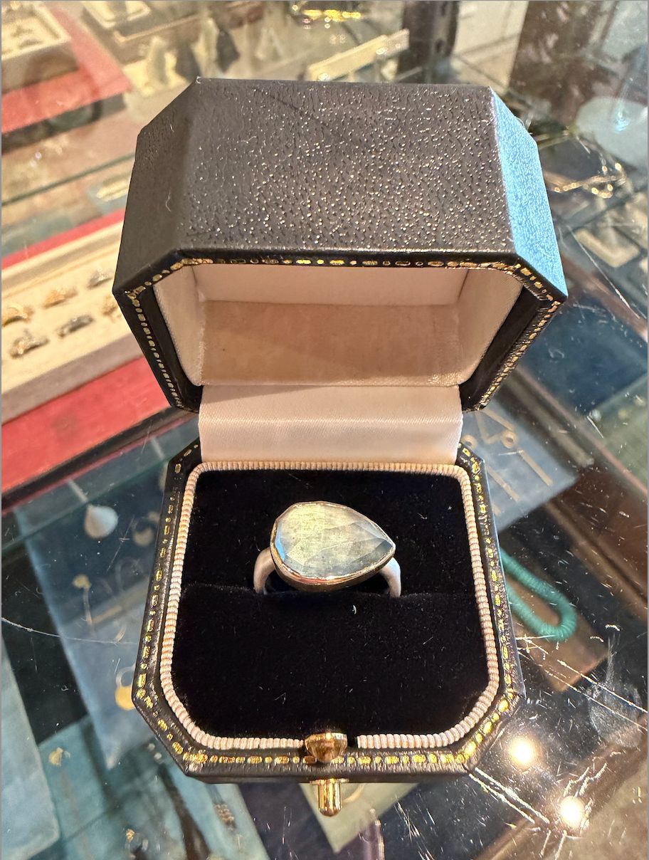 Rosecut Pear Aquamarine Ring with Sea Kelp Band