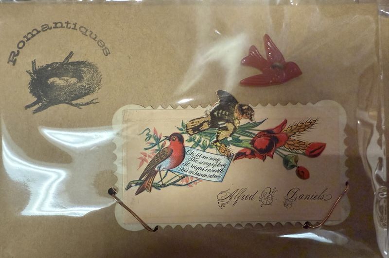 Deco Bakelite Red Bird Button and Victorian Calling Card