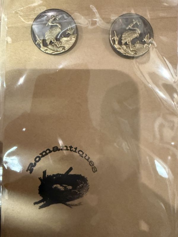 Two Antique Picture Buttons Cranes Aesthetic Period
