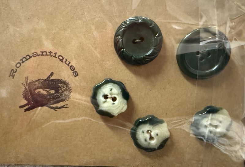 5 Mixed Green Bakelite Buttons