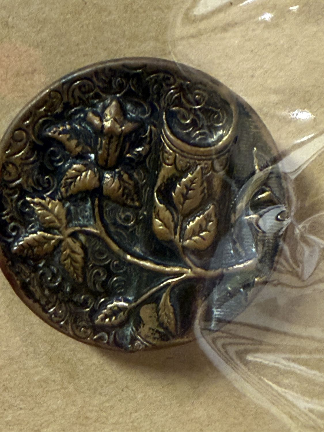 Victorian large Metal picture Button Floral