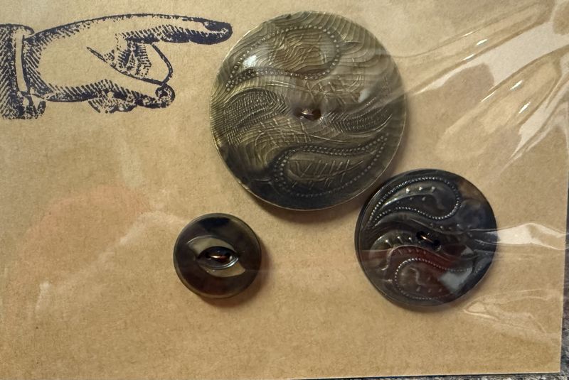 3 Antique Buttons Paisley pattern on Two