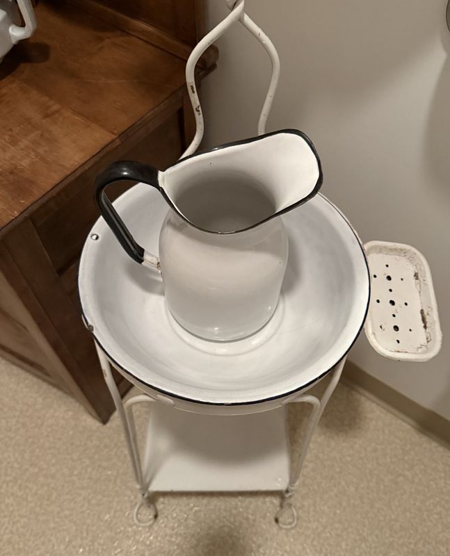 Antique Enameled Washstand Pitcher Bowl