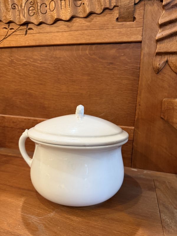Ironstone Chamber Pot w/Lid Chips Jos. Bros.