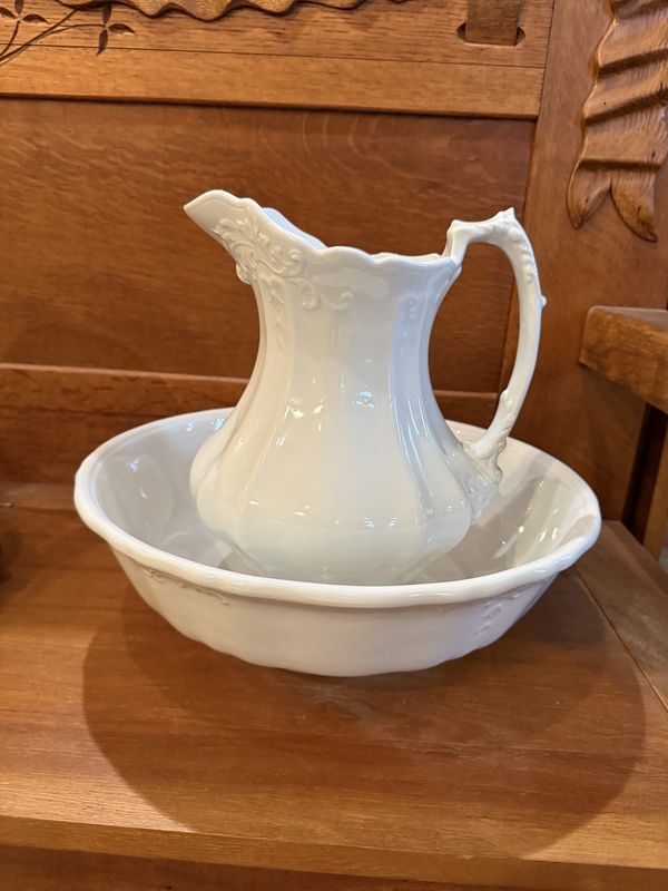 Antique ironstone White Pitcher and Bowl