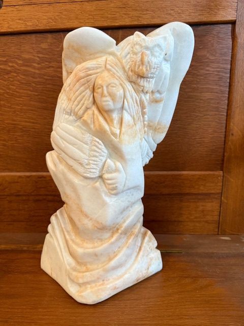 Native American marble/alabaster Girl with Owl