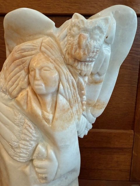 Native American Alabaster Girl with Owl
