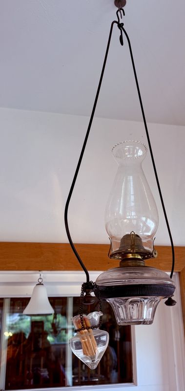 Hanging Oil Lamp w/ smoke bell and matchsafe