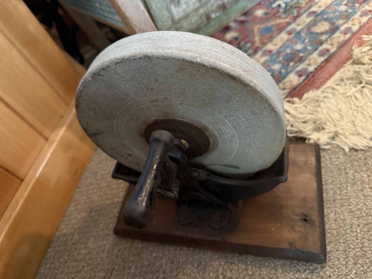 Antique Whetstone Crank on Board