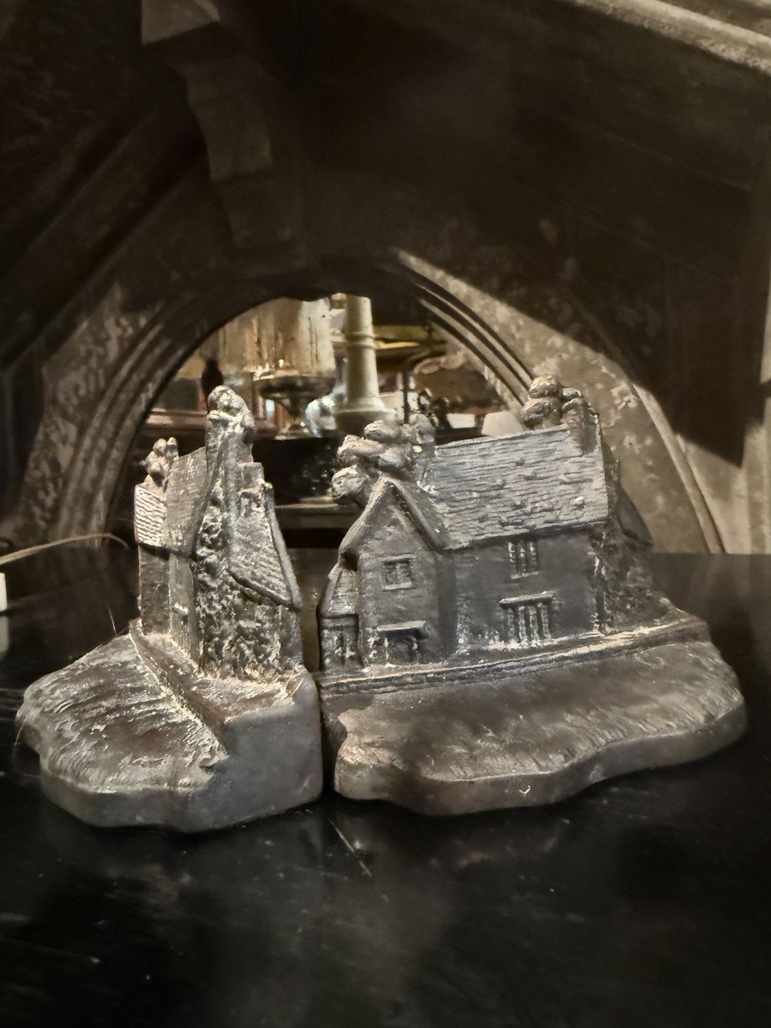 Cottage Scene Bronze Bookends