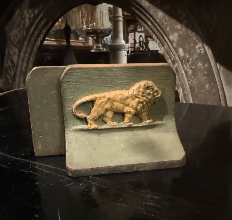 Lion Bookends-Green and Gold