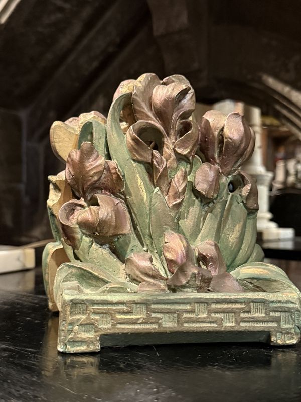 Deco Asian Iris Chalk-ware Bookends