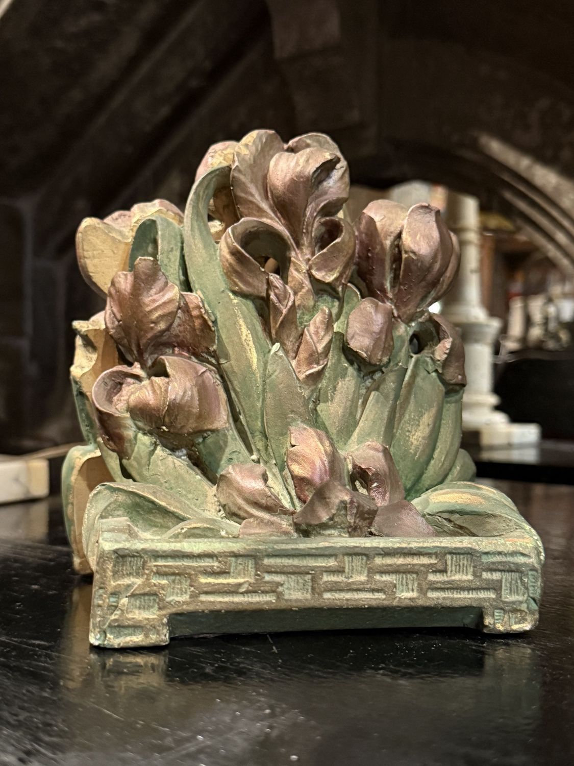 Deco Asian Iris Chalk-ware Bookends