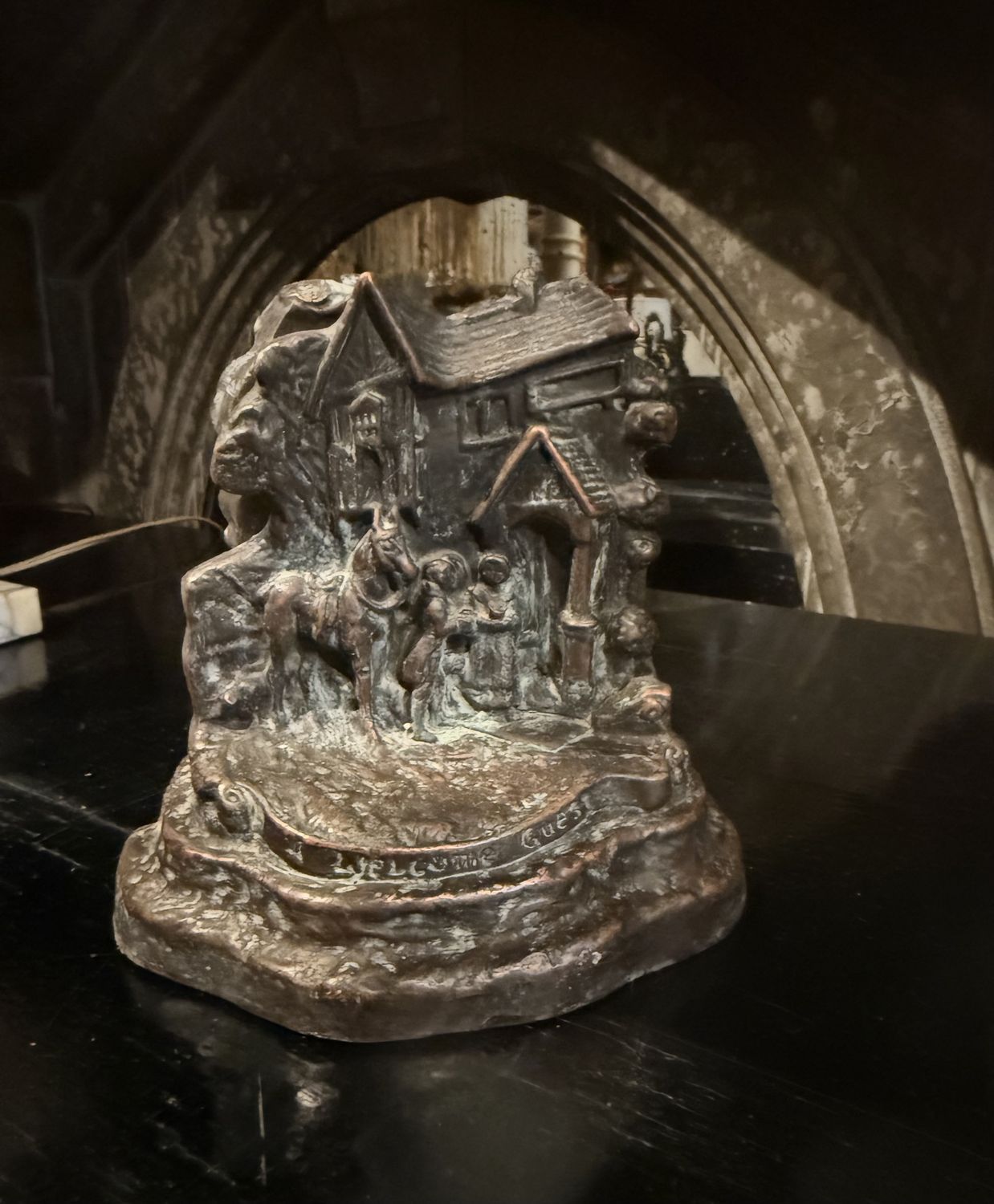 &quot;A Welcome Guest&quot; Bronze Clad Bookends