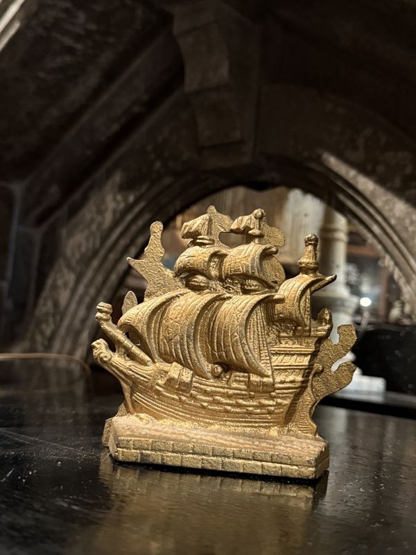 Pair Gold Ship Bookends