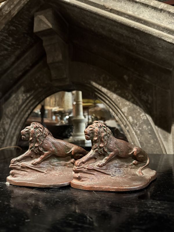1928 Bronze Lion Bookends