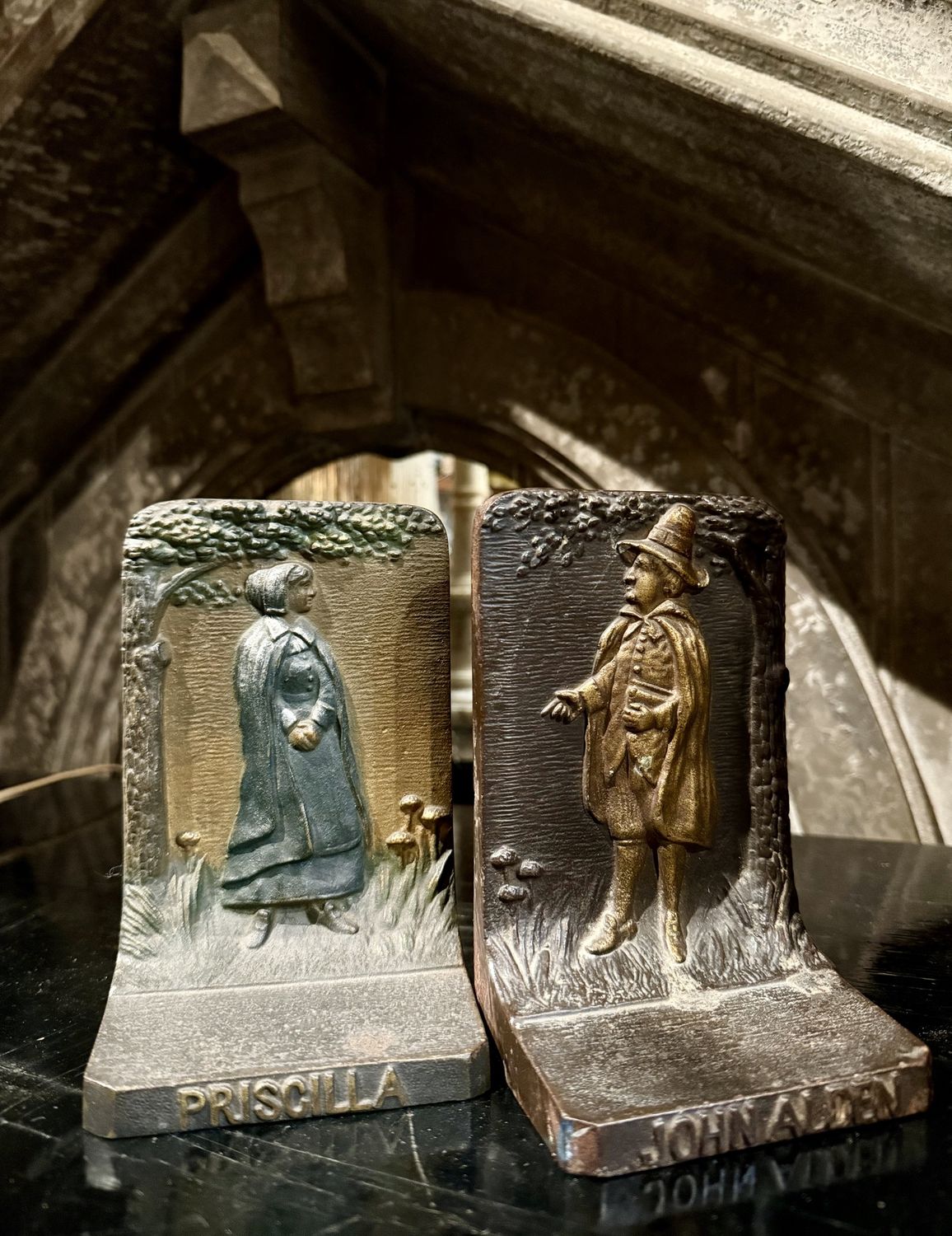 Bradley &amp; Hubbard Priscilla and John Alden Bookends 2