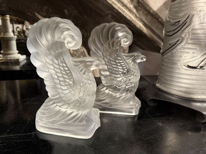 New Martinsville Frosted Glass Eagle Bookends