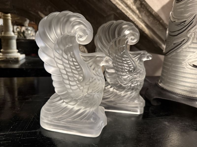 New Martinsville Frosted Glass Eagle Bookends