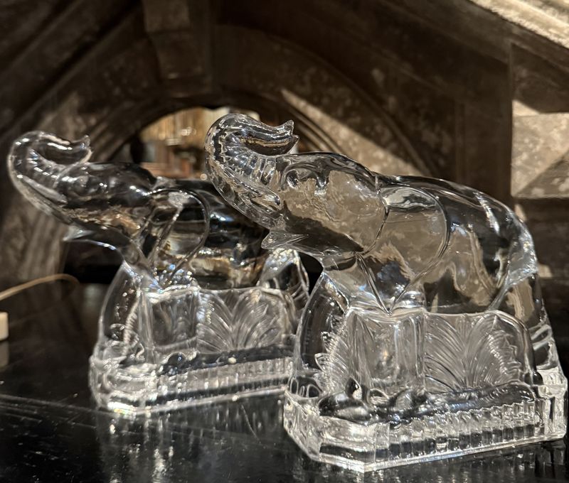 Trunks Up! Glass Elephant Bookends