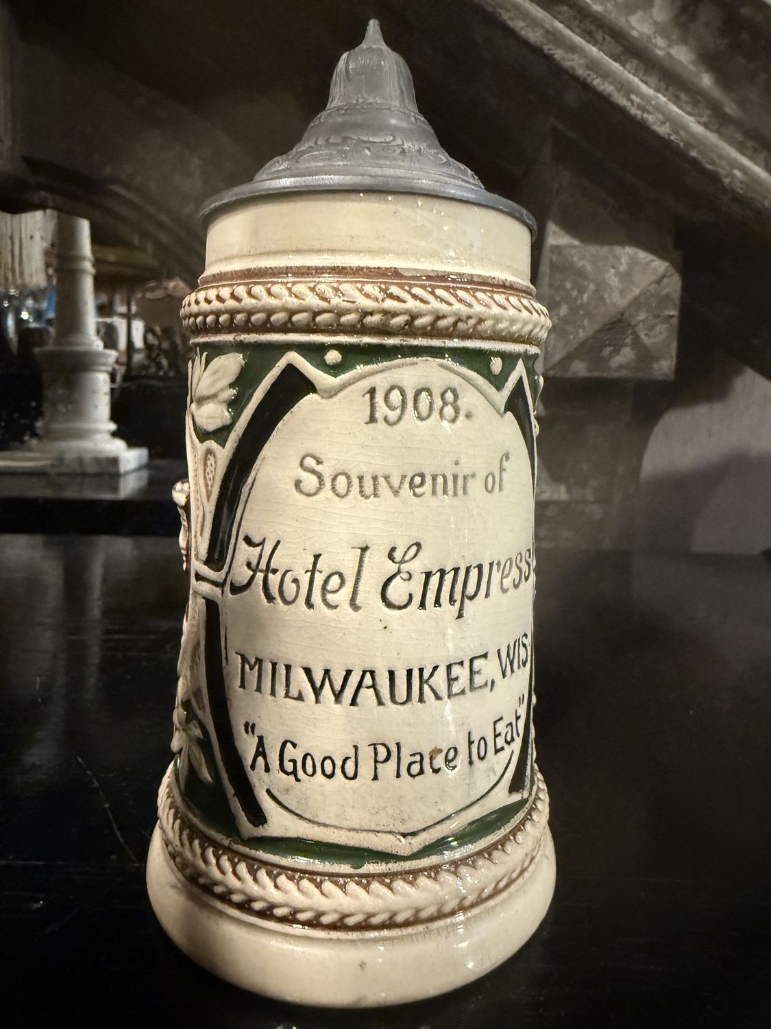 1908 Souvenir Stein Hotel Empress Milwaukee