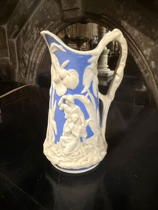 C. 1850 Blue and White English Parian Pitcher