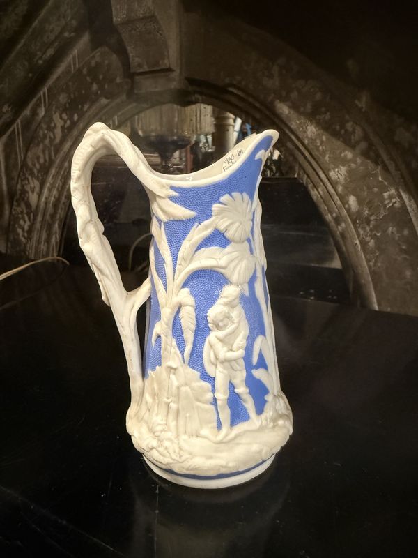 C. 1850 Blue and White English Parian Pitcher