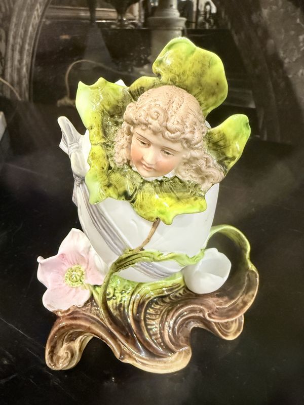 Majolica Victorian Girl in Egg