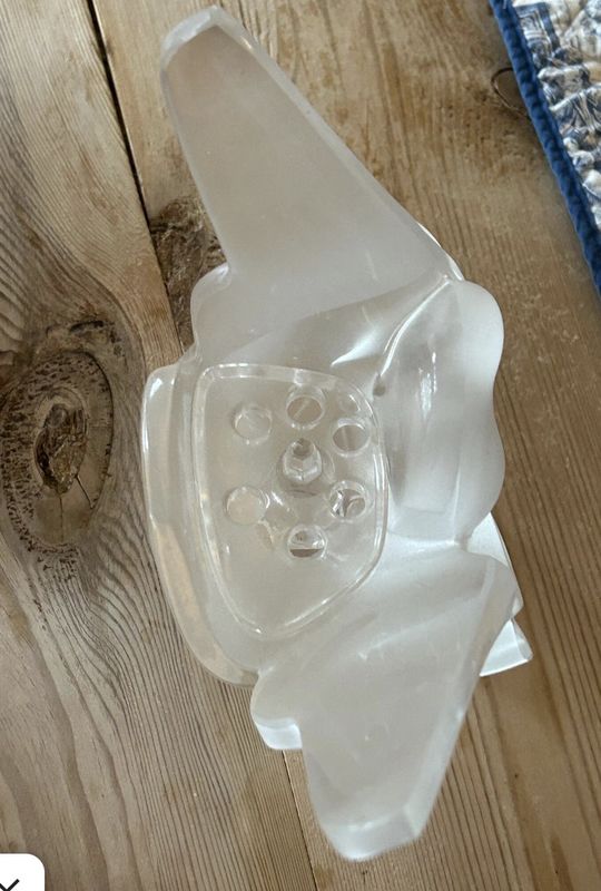 Graceful Lalique France "Sylvie" Crystal Loving Doves Vase with Flower Frog