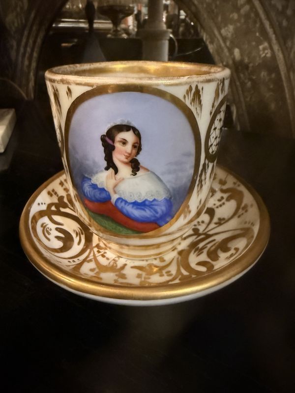c1860 Large French Presentation Hand Painted Female Portrait Cup