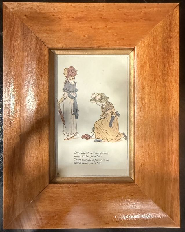 Victorian Kate Greenaway Book Plate in Wood Frame