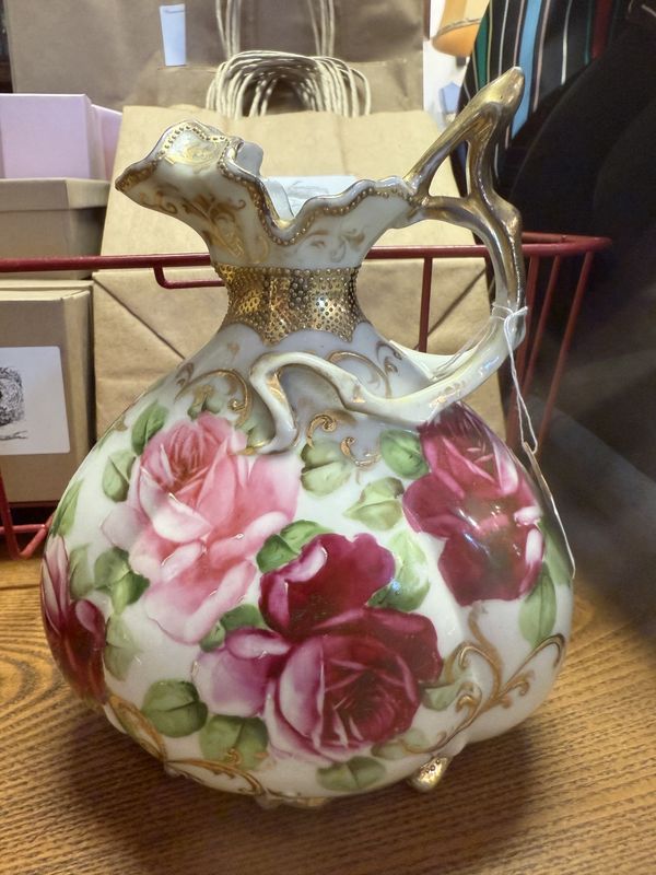 Nippon Porcelain Pitcher Vase (Flaw)Hand Painted Roses