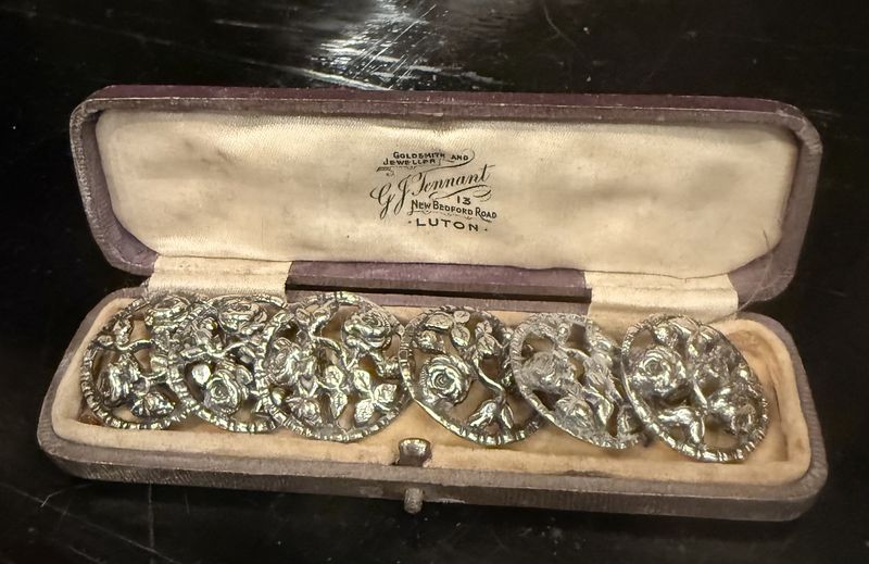 Antique Sterling Buttons England Birmingham M. Bros Miller Bros. Set of 6 CASE NOT INCLUDED