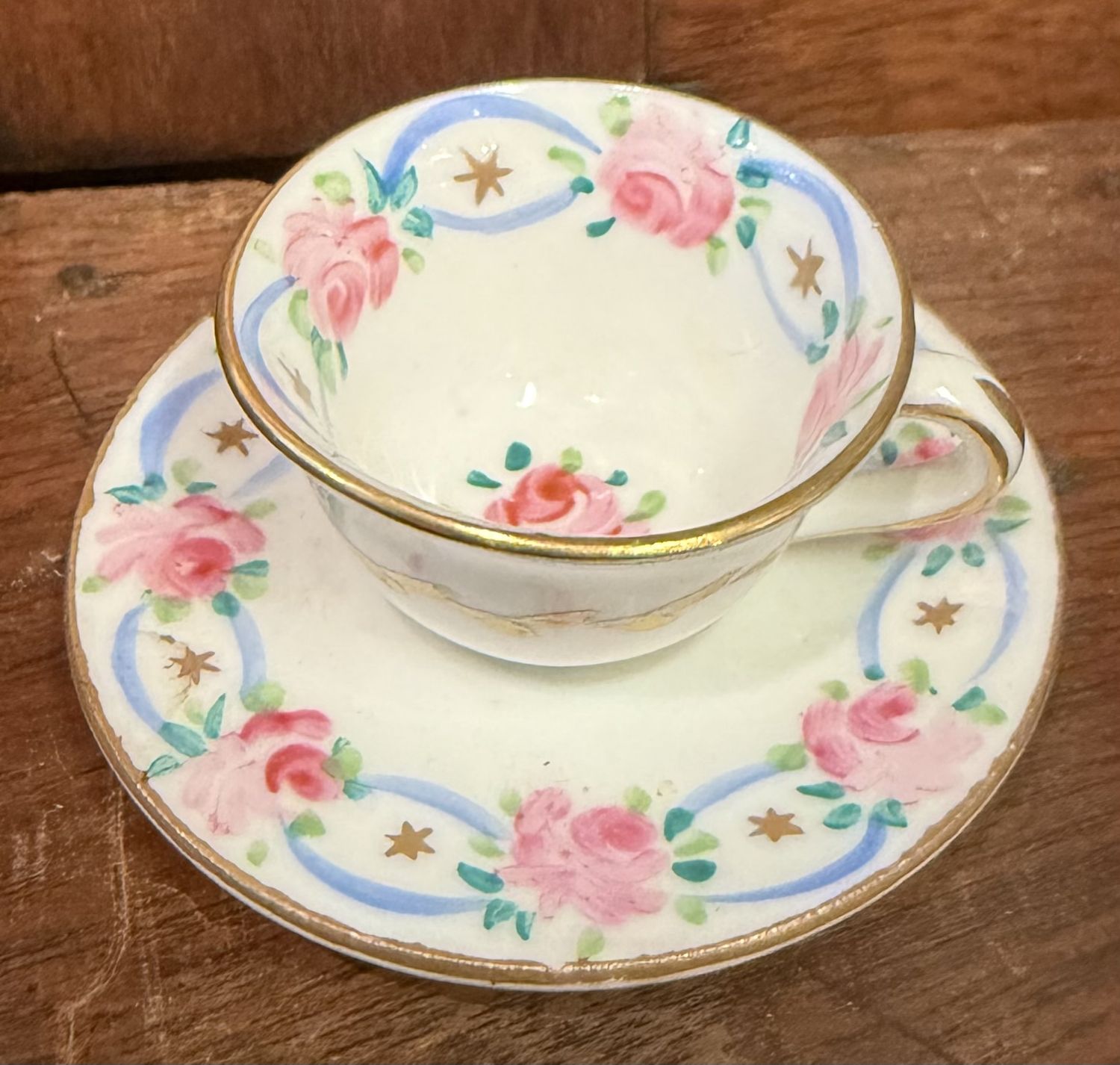 Foley China Miniature Cup &amp; Saucer Hand Painted Roses