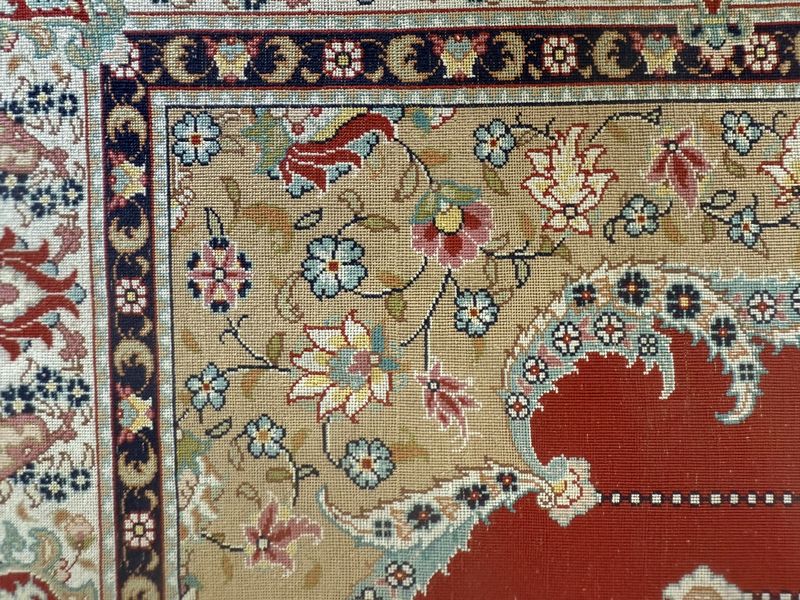 Signed Silk Prayer Rug 1936 KPSI 24" X 16.5"