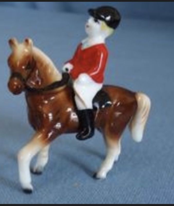 Vintage Miniature Porcelain Fox Hunt Horse and Rider and Pointer Dog 3 PC