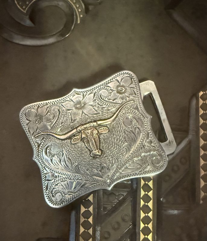 Keyston Bros. Longhorn Sterling Western Belt Buckle San Francisco W/ 14Kt Gold Accent