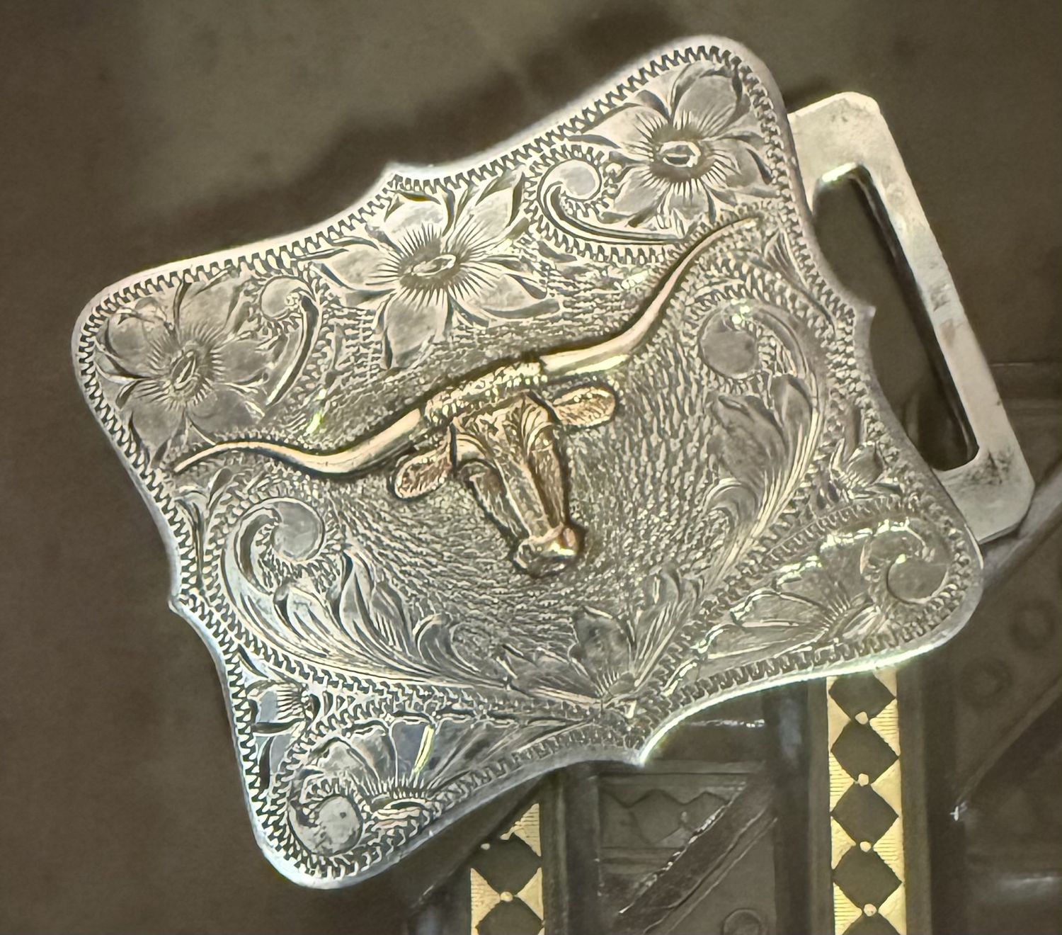 Keyston Bros. Longhorn Sterling Western Belt Buckle San Francisco W/ 14Kt Gold Accent