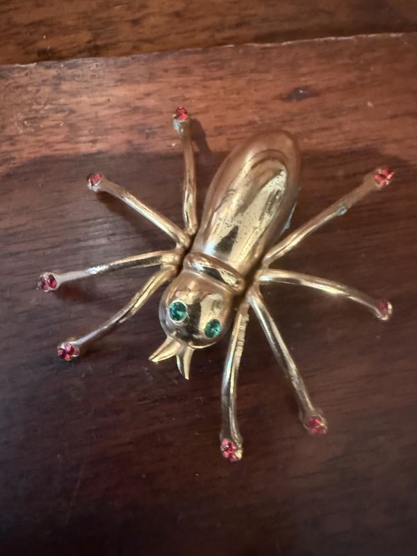 Coro Vintage Stylized Metal Spider with Rhinestone  Accents