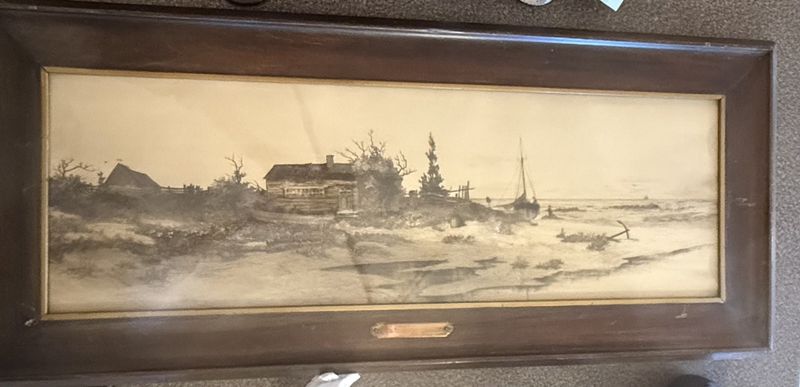 &quot;Oysterman&#39;s Home&quot; on Brass Plate on Original Oak Frame Antique Etching