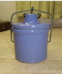 Small Vintage Stoneware Blue Wire Bale Crock w/Rubber Ring