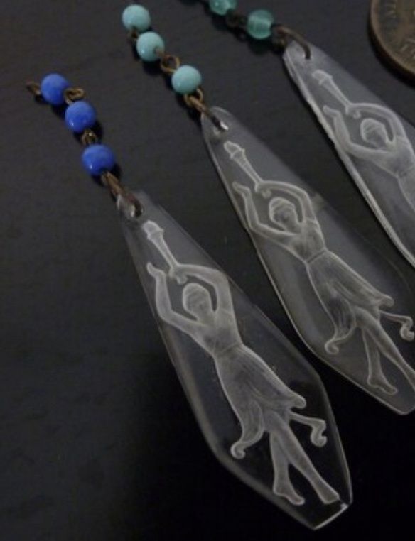 Antique Glass Intaglio Lady with Torch EACH EACH EACH