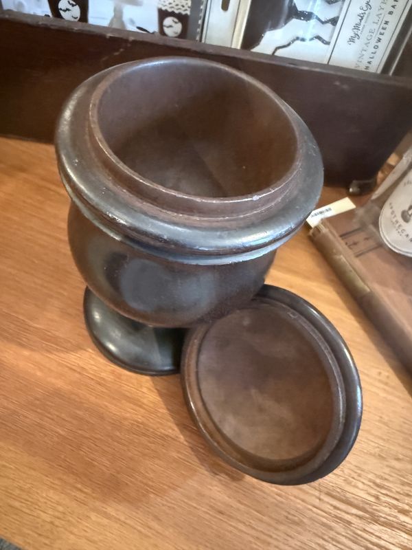 Antique Walnut Turned Wood Stemmed Treen Box with Finial