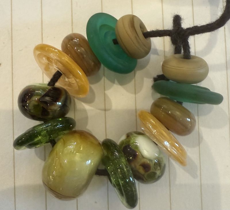 Hand Made Lamp-work Glass Beads Strand of 13 Beads