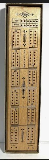 1968 Lowe Cribbage Board in Original Box Wooden Board