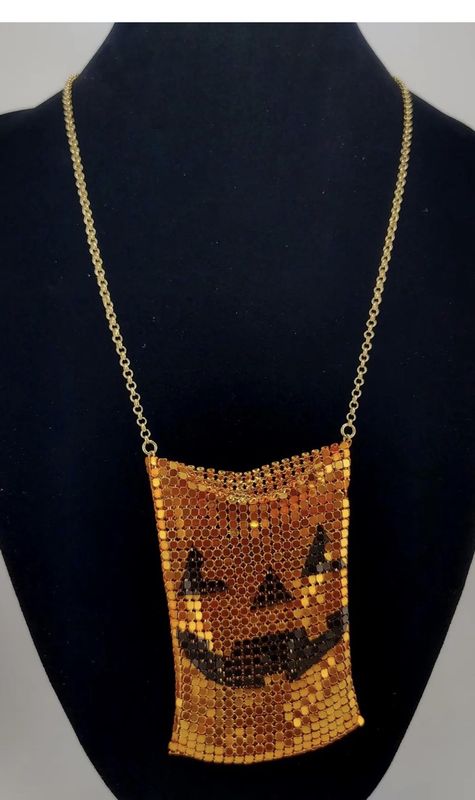 Betsey Johnson Halloween Pumpkin Mesh Sequin Necklace